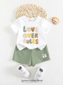 Cozy Pixies Bộ 2 món/bộ áo thun cổ tròn tay ngắn in họa tiết động vật dễ thương cho bé trai và quần short cạp chun - Nhiều màu - Xem 1