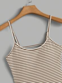 Comfortcana Women's Sexy Striped Open Back Camisole Bodysuit For Summer - Brown - View 3