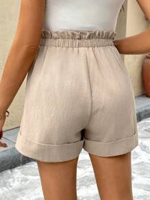 SHEIN Maternity Casual Khaki Shorts With Elastic Waistband And Hems At The Ankles, Summer - Apricot - View 2