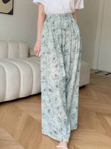 DAZY Pantalones casuales de mujer con estampado floral, minimalistas y de moda, adecuados para el verano