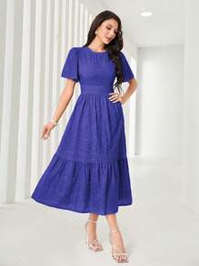 Mulvari Vestido largo de mujer de color lila sólido con bordado calado, elegante para verano - azul real - Ver 4