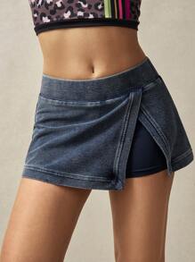 VARSITIE Casual Washed Slit Low Waist Sports Skirt Shorts