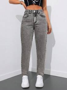 SHEIN Tall High Waisted Women's Denim Tapered Pants, Minimalist Fashion Suitable For Summer