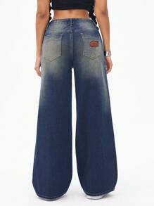 SHEIN ICON Jeans de pierna ancha y lavado vintage para mujer