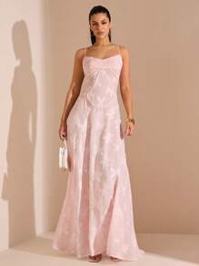 SHEIN BAE Váy Maxi Trơn Dài Phồng Ôm Dáng Màu Hồng Trơn Cho Nữ, Váy Đi Nghỉ, Váy Hẹn Hò Ngày Lễ Tình Nhân, Váy Phù Dâu Mini, Mùa Hè Xuân - Hồng - Xem 5