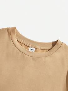 SHEIN Leap Crew Tween Boy Casual Cartoon Printed Short Sleeve Round Neck T-Shirt, Suitable For Summer - Khaki - View 3