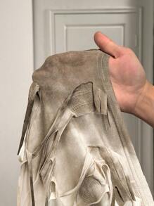 BamGleam Fringe Texture Exaggerated Fashion Coat - Khaki - View 6