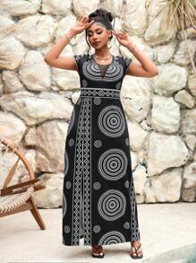 SHEIN Lady Vestidos elegantes de manga larga y corta para la oficina, estilo casual bohemio, de tallas grandes, con cuello en V profundo, contraste de malla, para verano, vacaciones y ocasiones elegantes para mujeres, ropa de mujer estilo bohemio y elegante para la oficina