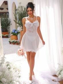 2 Pieces Wedding Romantic Lace Sling Dress - White - View 5