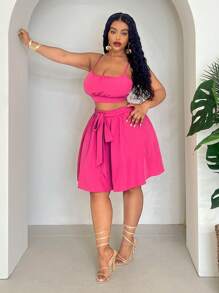 Slaydiva 2pcs Plus Size Women Casual Commuter Vest And A-Line Skirt Set