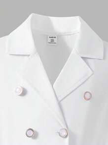 SHEIN Girls Elegant Commuter Sleeveless Lapel Collar Hollow Out Pleated Comfortable Textured Loose Jumpsuit - White - View 3