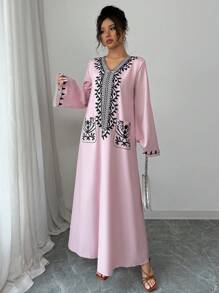 Yasmyna Vestido holgado, tejido con estampado de estilo árabe, modesto, para mujer - Rosa - Ver 4