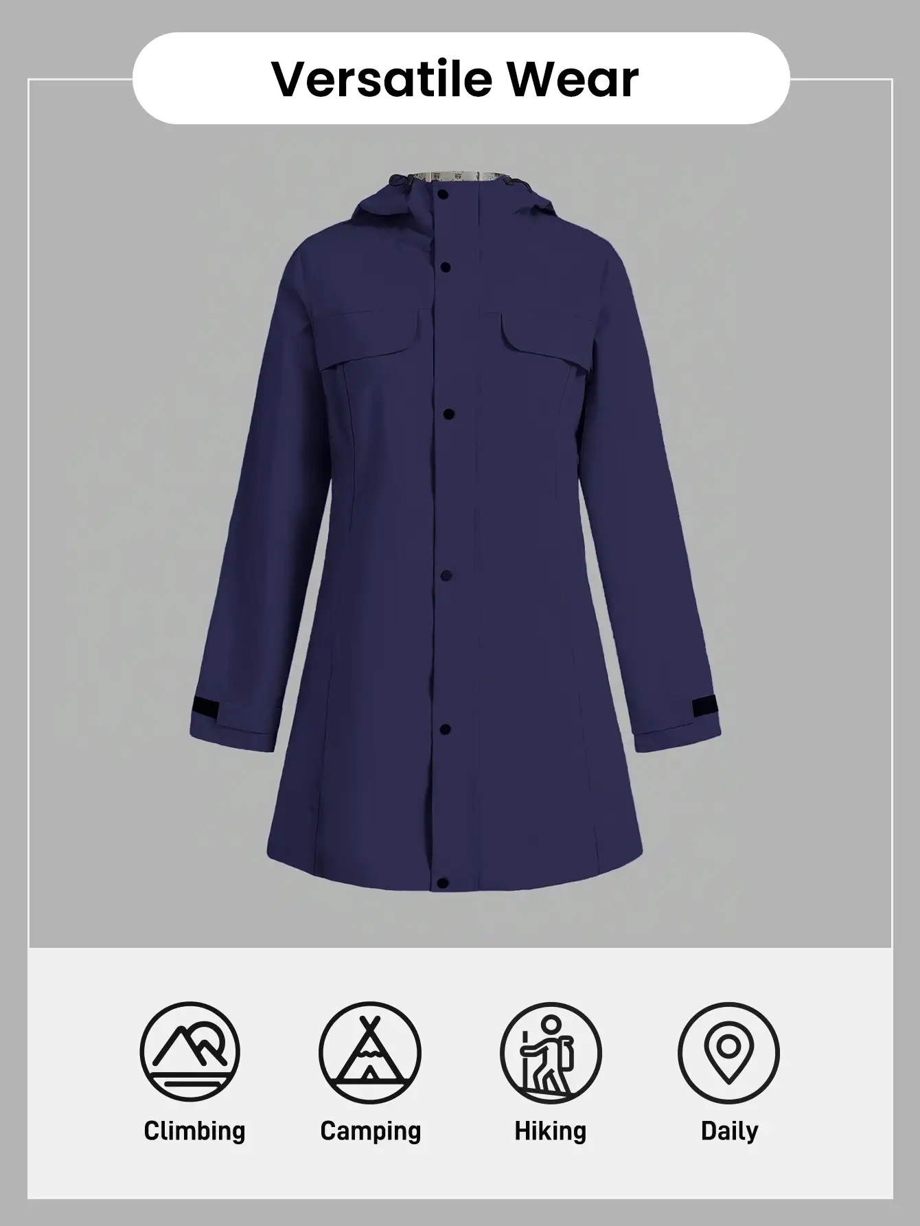 In My Nature Áo mưa ngoài trời chống thấm nước dành cho nữ, không chứa flo, thích hợp cho cắm trại, đi bộ đường dài, đi làm trong thành phố - Màu xanh hải quân - Xem 2