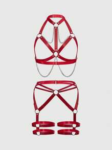 ROMWE Grunge Punk Dark Punk Goth Style Ribbon Chain Sexy Lingerie Set