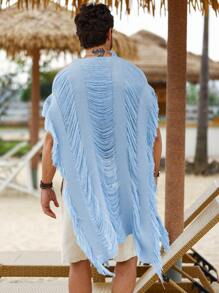 Manfinity RSRT 男士纯色拉绒流苏开衫，适合春秋季节