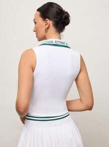 Activina 女士简约时尚无袖运动运动 Polo 衫，夏季上衣 - 綠色 - 查看 2