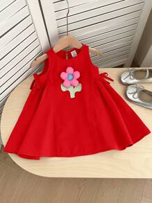 SHEIN Baby Girl Cute Pink Floral Sundress, Summer - Red - View 9