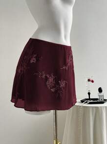 Elamini New Chinese-Style Sexy Sheer Embroidered Green Short A-Line Skirt For Women