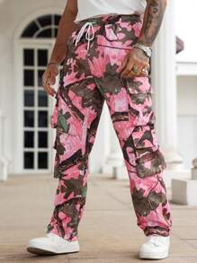 Manfinity Roghcode Men's Minimalist Digital Camo Cargo Pants, Fashionable For Summer - Pink - View 6