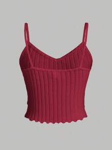 SHEIN Girlism Teen Girl Solid Color Knit Tank Top - Red - View 2
