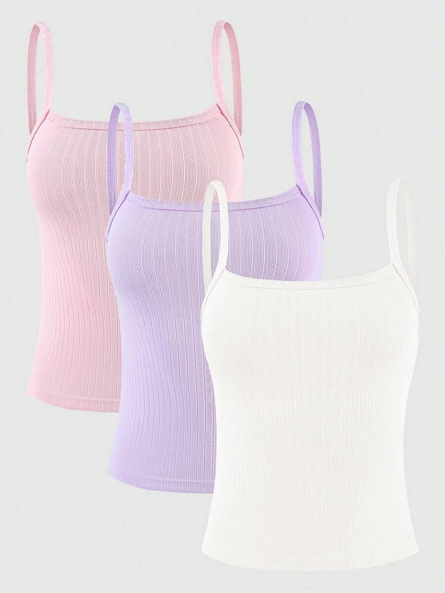 3 件套女孩简约时尚粉色、紫色、白色舒适吊带背心内衣 - 彩色 - 查看 1