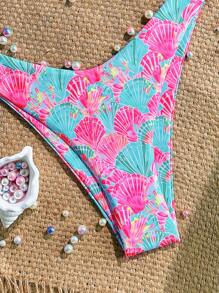 Swim Mod 女士夏季两件套服装 - 细肩带随机印花上衣和高腰泳裤、海滩度假比基尼套装 - 彩色 - 查看 3