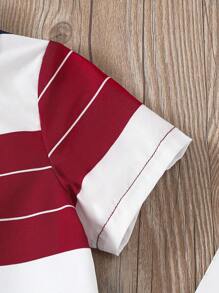 SHEIN 2 件套男孩条纹短袖衬衫和纯色短裤