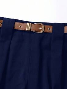 SHEIN LUNE Quần ống rộng dáng suông đơn giản dành cho nữ cỡ lớn, thích hợp mặc đi làm, tốt nghiệp, tựu trường, làm giáo viên, mùa đông thu. - Màu xanh hải quân - Xem 5