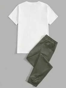 Manfinity VCAY 2pcs/Set Men Eagle Print Short Sleeve T-Shirt And Drawstring Waist Casual Pants - Grey - View 2