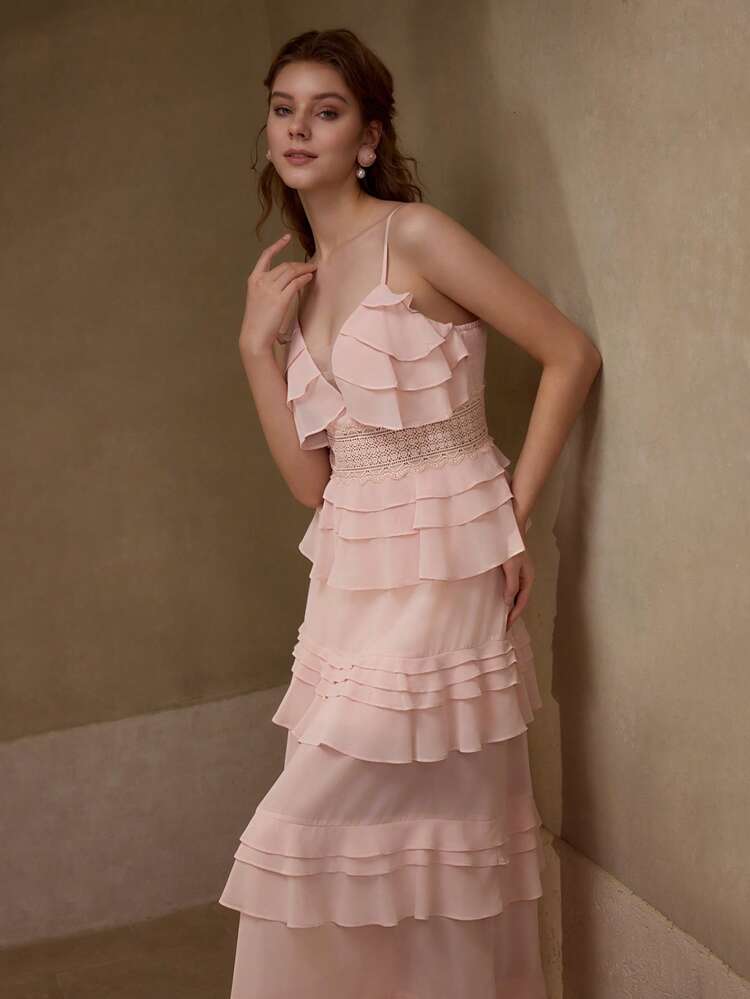CONTRAST LACE RUFFLE DRESS