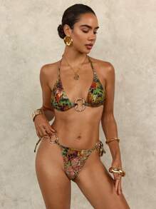 SHEIN Swim 女士奢华性感豹纹比基尼套装带金属装饰 - 彩色 - 查看 3