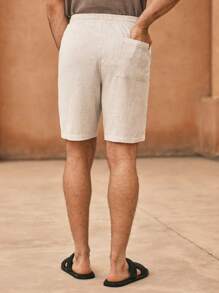 Manfinity VCAY Men's Woven Slim Fit Mid-Waist Straight Casual Shorts, Suitable For Summer - Apricot - View 3