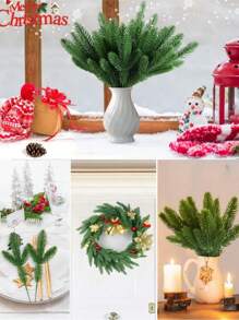 20 件人造松树枝绿色植物松针 DIY 配件用于花环圣诞节和家庭花园装饰（20，绿色），圣诞节 - 綠色 - 查看 9