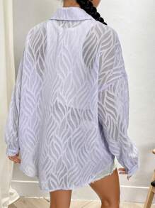 INAWLY Solid Color Loose Jacquard Single-Breasted Casual Shirt, Suitable For Daily Wear Fall Cloth For Women - Purple - View 2