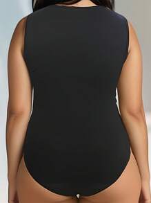 INAWLY 加大码性感纯色镂空拉链紧身衣 - 黑色 - 查看 2