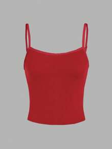 SHEIN EZwear Women's Red Casual Sexy Spaghetti Strap Form-Fitting Tank Top, Suitable For Summer Back To School
