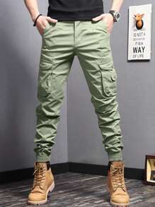 Manfinity Homme Men's Solid Color Pocket Simple Fashion Pants, Suitable For Summer , Cargo Pants Men Jeans, Men Clothes Pants, Men Fashion Pants