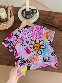 SHEIN 年轻女孩休闲简约圆领短袖T恤，适合夏季