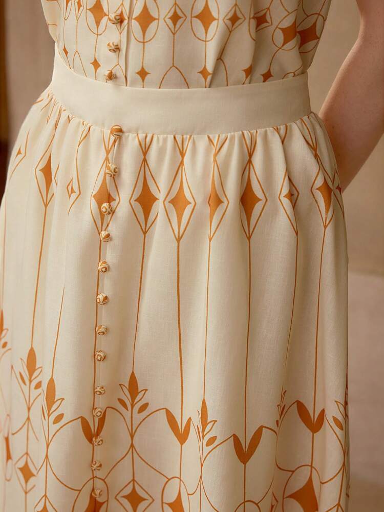 GATHERED FLORAL PRINT SKIRT