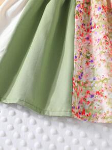 Baby Girl Summer Cute Ruffle Asymmetrical Top & Mixed Ditsy Floral Patch Dress, Comfortable Outdoor Outfit, For Spring