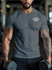 GymBeat Áo thun thể thao nam tay ngắn in chữ, kiểu dáng thường ngày, thoáng khí, nhẹ, thích hợp cho tập gym hoặc tập luyện. - Màu xám đen - Xem 4