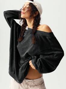 Bohemela Áo len dệt kim màu trơn đơn giản tay dài rộng rãi, dáng rộng phong cách BOHO, áo cánh công sở cho nữ, áo hở lưng, áo hở lưng, áo hở lưng, áo hở lưng cho mùa thu/đông - màu đen - Xem 7