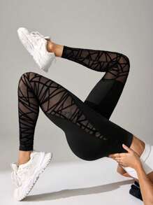 Core Rhythm Quần legging lưới hình học cạp cao cho nữ mặc hàng ngày và quần tập yoga thể thao - màu đen - Xem 1