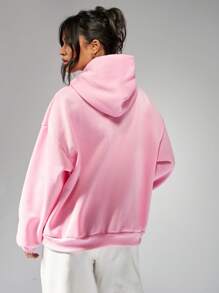 Missguided x Playboy 带有标志性兔子徽标刺绣的奢华超大连帽衫，休闲街头时尚单品，舒适的冬季必备单品 - 粉色 - 查看 2