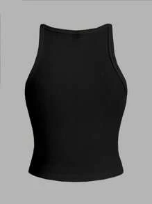 Slaydiva 2pcs Casual Minimalist Women's Ribbed Black & White Tank Top, Suitable For Summer - Multicolor - View 5