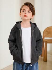 SHEIN Leap Crew 2pcs/Set Young Boys Casual Cute Daily Comfortable Simple Knit Warm Hooded Long Sleeve, Suitable For Travel, School, Casual Gathering, Autumn/Winter - Dark Grey - View 9