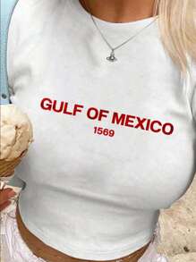 Gulf Of Mexico Y2K Baby T-Shirt, American Gulf Shirt, American Pride T-Shirt, 90s Aesthetic Shirt, Fashionable Graphic Tee, Women Gift, Women T-Shirt - White - View 3