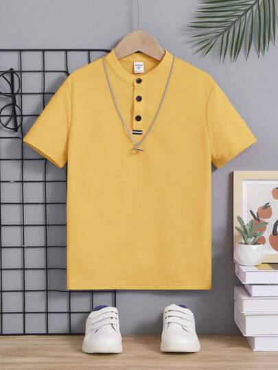 SHEIN 適合青少年男孩的舒適休閒短袖polo恤