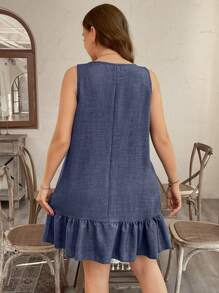 SHEIN LUNE Vestido de tubo con diseño floral 3D, dobladillo con volantes y sin mangas para tallas grandes - azul real - Ver 2