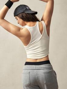 VARSIVA Minimalist Solid Color Asymmetric Neck 2 In 1 Cropped Sports Tank Top - White - View 2